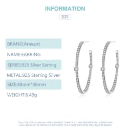 ARAVANT 925 Silver 48mm Zircon Hoop Earrings For Women Girls Fashion Jewelry