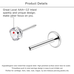 16 Pcs 20G 18G Threadless Push in Earring Studs Labret Lip Studs Surgical Steel 3mm Crystal Opal Nostril Piercing Jewelry