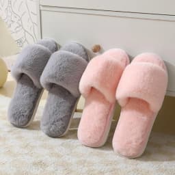 Women's Winter Open Toe House Slippers Fluffy Faux Fur Cross Strap Plush Slides Woman Solid Color Cozy Non Slip Indoor Slippers