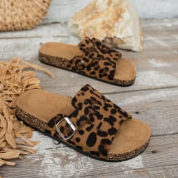 Four-Season Open-Toe Sandals for Outdoor Wear, New Spring and Autumn Women's Sandals, Simple, Casual, Fashionable, Versatile, Blue and Brown Cork Sole Sandals, Animal Print Leopard Print Slide Sandals with Adjustable Buckle Straps, Casual Open-Toe Flat Shoes Suitable for Beach and Outdoor Relaxation, Outdoor Sandals | Adjustable Sandals | Cork Soles