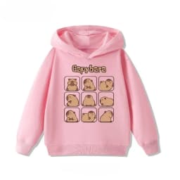 Autumn Winter Cartoon Cute Capybara Print Children's Hooded Hoodies Casual Fashionable Comfortable Boy Girl Sweatshirt Pullover