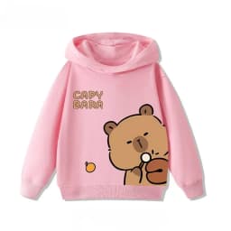 Autumn Winter Cartoon Cute Capybara Print Children's Hooded Hoodies Casual Fashionable Comfortable Boy Girl Sweatshirt Pullover