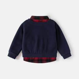 2026 Spring Children Clothes Hoodie Boys Preppy Style Fake Two-Piece Sweatshirt Plaid Collar Long Sleeve Embroidered Boys Top