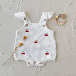 Autumn New Baby Girls Clothing Cherry Embroidered Little Sleeveless Triangle Crawler Romper Bodysuit Cute Clothes