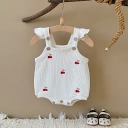 Autumn New Baby Girls Clothing Cherry Embroidered Little Sleeveless Triangle Crawler Romper Bodysuit Cute Clothes