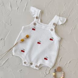 Autumn New Baby Girls Clothing Cherry Embroidered Little Sleeveless Triangle Crawler Romper Bodysuit Cute Clothes