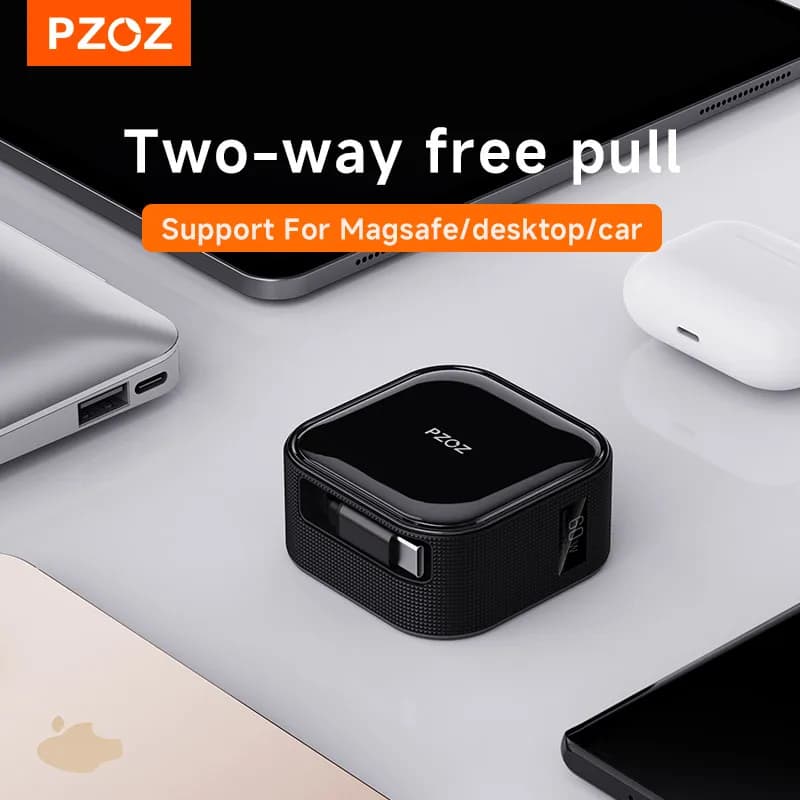 PZOZ For Retractable usb c to type c magsafe charger fast charging cable iphone iPad MacBook laptop magnetic cable management