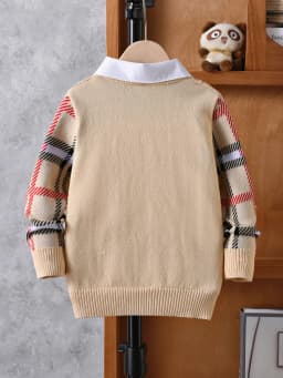 Boys' College Style Sweater Fake Two Fried Dough Twists Knitted Pullovers Suitable for School Daily Spring Autumn Winter