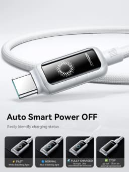 Joyroom 100W USB C Cable Automatic Power Off Fast Charge Type C Cable For iPhone 16 15 Pro Max Xiaomi Sumsang Huawei