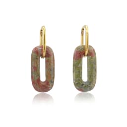 HUIDANG Earrings Trend 2026 Big Hollow Green Stone Square Earrings Woman Autumn Stainless Steel Boucles d'oreilles