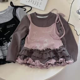 Q2693 New Arrival Korean Style Cartoon Girls' Long Sleeve T-Shirt with Lace Trim Base Shirt Autumn Fashion for Kids