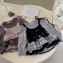 Q2693 New Arrival Korean Style Cartoon Girls' Long Sleeve T-Shirt with Lace Trim Base Shirt Autumn Fashion for Kids