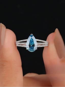 925 Sterling Silver Vintage Fashion Sea Blue Pear Zircon Ring For Women Engagement Wedding Simple High Quality Fine Jewelry