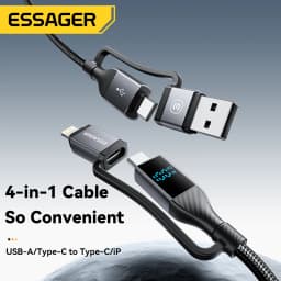 Essager 4 In 1 Digital Display USB Cable Type C 100W PD Fast Charging Wire For iPhone Macbook iPad Xiaomi Type C Lighting Cable
