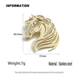 Original innovative horse head hollow stainless steelGold-plated 18K brooch, suit lapel pin, waterproof formal fittings