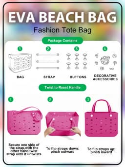 EVA Large Tote Bag Beach Storage 2 in 1 Waterproof Lightweight Travel Handbag for Women
