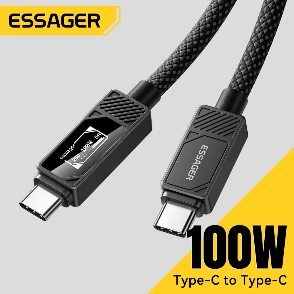 ESSAGER 100W Type C to C Cable With Digital Display PD Fast Charging Cable for MacBook Pro/Air iPhone 16/15/14 iPad USB C Cable