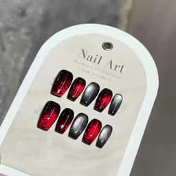 10pcs Handmade Press on Nails Blood-Red Glass Bead Rose Cat's Eye Fake Nail for Women&Girl Halloween Detachable Wearable Nail