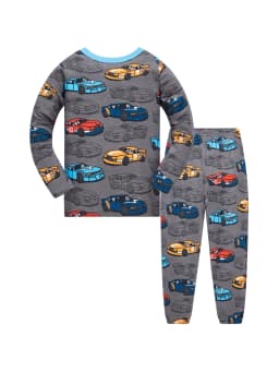 Kids Pajama Set 100% Cotton Soft Car Full Print Loungewear Nightwear Long Sleeve Pjs for Toddler Boys Girls Age 1-8 Years