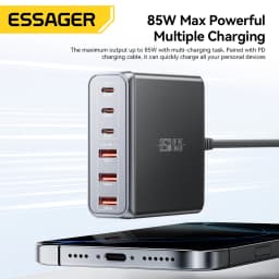 Essager 85W GaN Charger 6 Ports USB Type C Desktop Charger PD Fast Charging Station For iPhone 17/16/15 Samsung S24 Laptop iPad