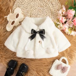 Baby Girl Clothing Winter Shearling-Lined Warm Collar Girl's Shawl Coat Adorable Bow Baby Coat Baby Girl Clothing