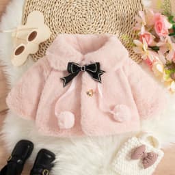 Baby Girl Clothing Winter Shearling-Lined Warm Collar Girl's Shawl Coat Adorable Bow Baby Coat Baby Girl Clothing