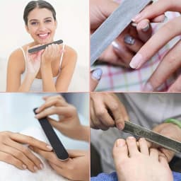 5pcs Double-Sided Grit Nail Files - Black Manicure Pedicure Tools with Red & White Stripes, Unscented Nail Buffing Tools