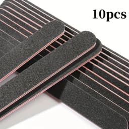 5pcs Double-Sided Grit Nail Files - Black Manicure Pedicure Tools with Red & White Stripes, Unscented Nail Buffing Tools