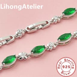 925 Sterling Silver Bracelet Zircon Green Shiny Bracelet Women Party Wedding Jewelry Gift
