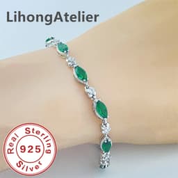 925 Sterling Silver Bracelet Zircon Green Shiny Bracelet Women Party Wedding Jewelry Gift