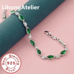 925 Sterling Silver Bracelet Zircon Green Shiny Bracelet Women Party Wedding Jewelry Gift