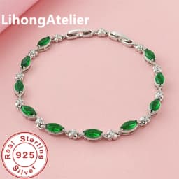 925 Sterling Silver Bracelet Zircon Green Shiny Bracelet Women Party Wedding Jewelry Gift