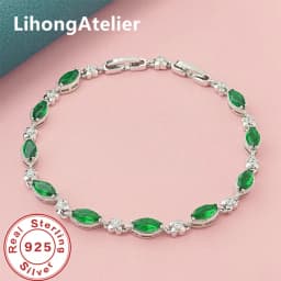 925 Sterling Silver Bracelet Zircon Green Shiny Bracelet Women Party Wedding Jewelry Gift