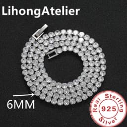 New 925 Sterling Silver Necklace 6mm Aaa Zircon Tennis Necklace Suitable For Women And Men Jewelry Gift