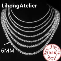 New 925 Sterling Silver Necklace 6mm Aaa Zircon Tennis Necklace Suitable For Women And Men Jewelry Gift