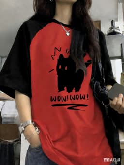 Funny Cat Printed Summer T-Shirt for Women Patchwork Short Sleeve Harajuku Tees Sports Football Jersey Y2K Loose Oversized Tops
