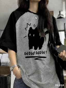 Funny Cat Printed Summer T-Shirt for Women Patchwork Short Sleeve Harajuku Tees Sports Football Jersey Y2K Loose Oversized Tops