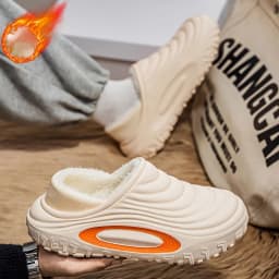 Men's and Women's New Waterproof Indoor and Outdoor Thickened Autumn and Winter Cotton Slippers, Non-Slip, Wear-Resistant, Warm