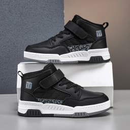A pair of children's four-season leather high-top sports shoes, durable and fashionable sneakers, sizes 28-36,YZ-8888