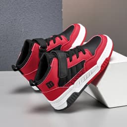A pair of children's four-season leather high-top sports shoes, durable and fashionable sneakers, sizes 28-36,YZ-8888