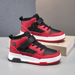 A pair of children's four-season leather high-top sports shoes, durable and fashionable sneakers, sizes 28-36,YZ-8888