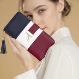 Pomelo Best Tri‑Color Women's Wallet PU Leather Long Zipper RFID Blocking Large Capacity 9 Card Slots Tassel Pendant Fits Phone