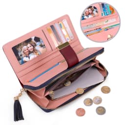 Pomelo Best Tri‑Color Women's Wallet PU Leather Long Zipper RFID Blocking Large Capacity 9 Card Slots Tassel Pendant Fits Phone