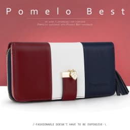 Pomelo Best Tri‑Color Women's Wallet PU Leather Long Zipper RFID Blocking Large Capacity 9 Card Slots Tassel Pendant Fits Phone