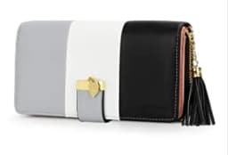 Pomelo Best Tri‑Color Women's Wallet PU Leather Long Zipper RFID Blocking Large Capacity 9 Card Slots Tassel Pendant Fits Phone