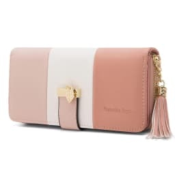 Pomelo Best Tri‑Color Women's Wallet PU Leather Long Zipper RFID Blocking Large Capacity 9 Card Slots Tassel Pendant Fits Phone