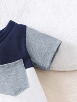 2Pcs Baby Boy Summer Set Color Blocked Short Sleeved+Shorts Set Suitable for 0-18 Month Old Male Baby Sports and Leisure Set