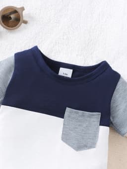 2Pcs Baby Boy Summer Set Color Blocked Short Sleeved+Shorts Set Suitable for 0-18 Month Old Male Baby Sports and Leisure Set