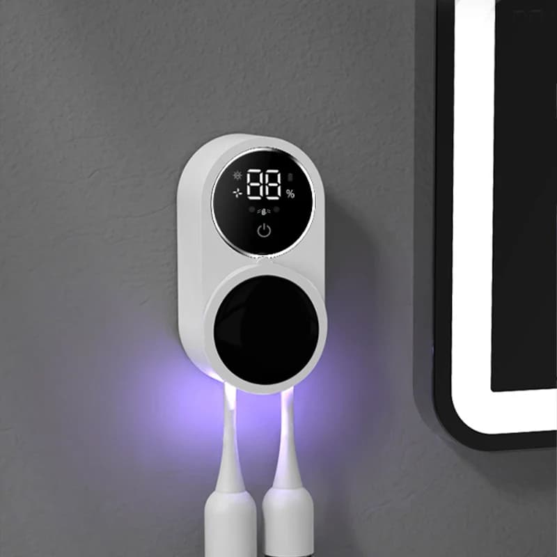 Toothbrush Sterilizer, Wall Mounted Toothbrush Holder, Automatic Sensing Toothbrush Storage Rack, with 2 Brush Slots