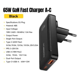Essager Ultra Thin 65W GaN Pro Travel Charger Quick Charge 4.0 PD3.0 Portable Type C Charger For iPhone Samsung Macbook Laptop